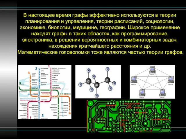 В настоящее время графы эффективно используются в теории планирования и управления, теории