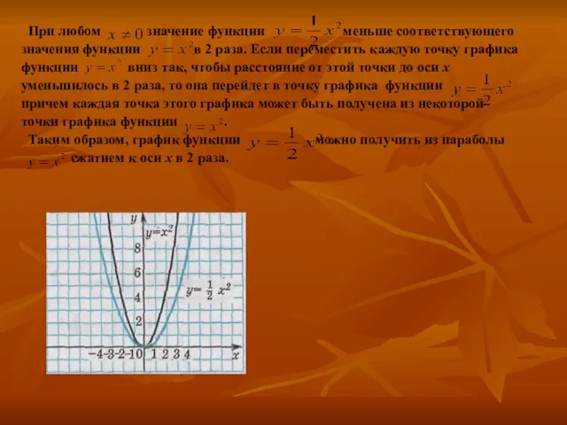 При любом значение функции меньше соответствующего значения функции в 2 раза. Если