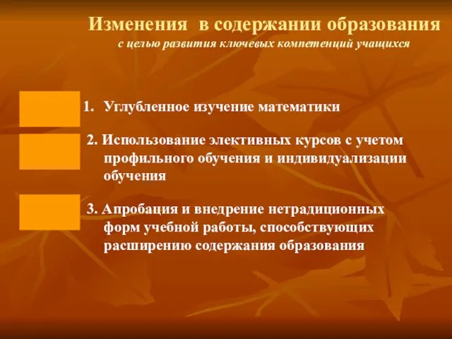 Изменения в содержании образования с целью развития ключевых компетенций учащихся Углубленное изучение