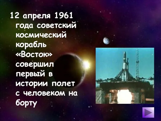 12 апреля 1961 года советский космический корабль «Восток» совершил первый в истории