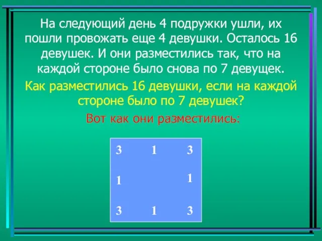 На следующий день 4 подружки ушли, их пошли провожать еще 4 девушки.