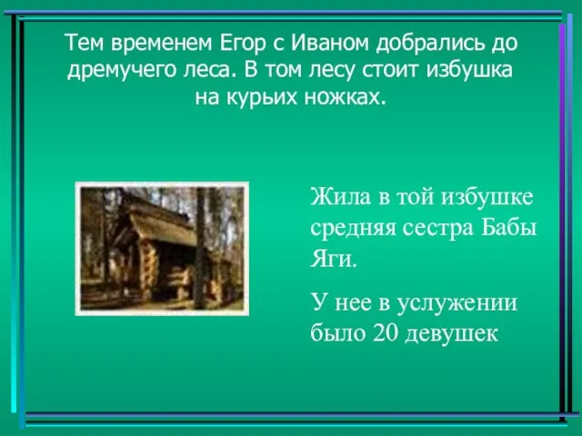 Тем временем Егор с Иваном добрались до дремучего леса. В том лесу