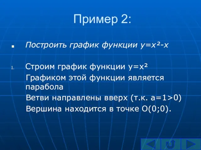 Построить график функции y=x²-x Строим график функции y=x² Графиком этой функции является