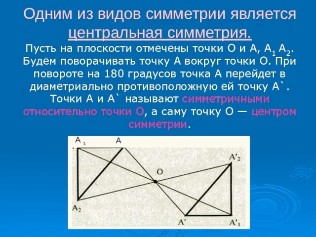 Одним из видов симметрии является центральная симметрия. Пусть на плоскости отмечены точки