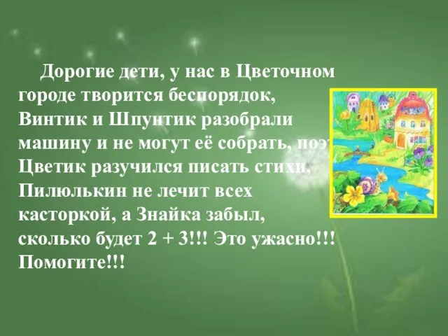 Дорогие дети, у нас в Цветочном городе творится беспорядок, Винтик и Шпунтик