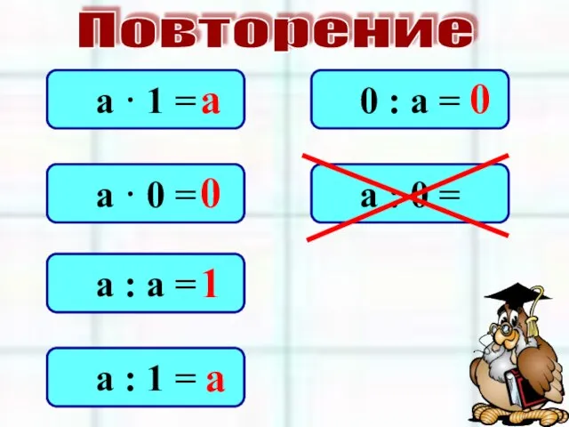 Повторение а · 1 = а · 0 = а : а