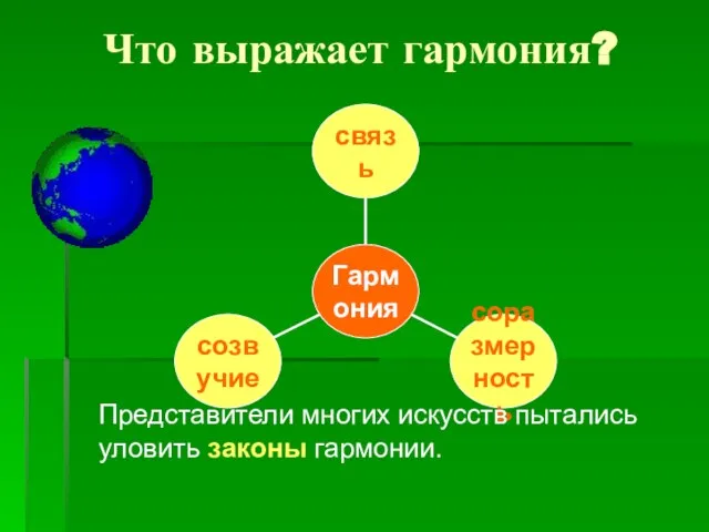 Что выражает гармония? Представители многих искусств пытались уловить законы гармонии.