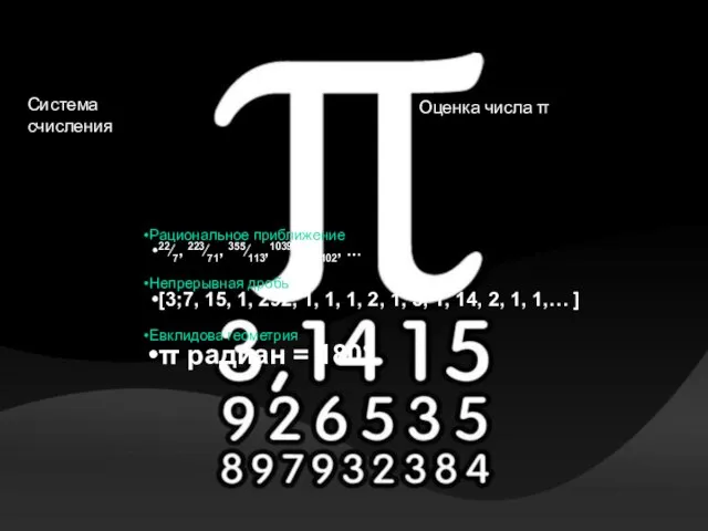 Оценка числа π Свойства числа π