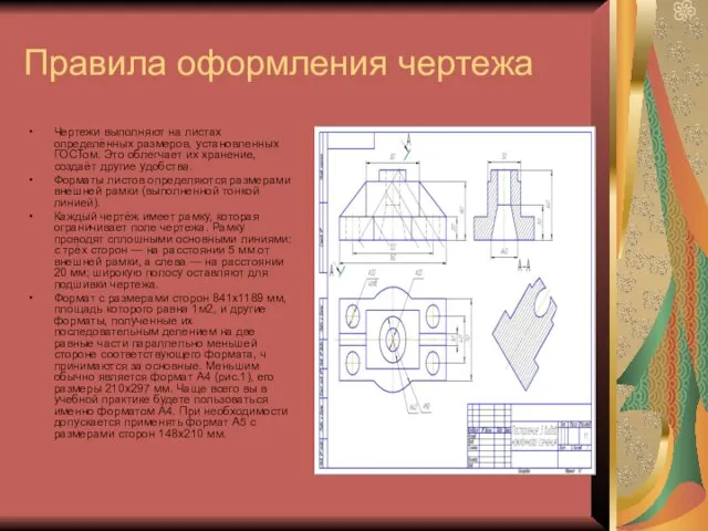 Правила оформления чертежа Чертежи выполняют на листах определённых раз­меров, установленных ГОСТом. Это