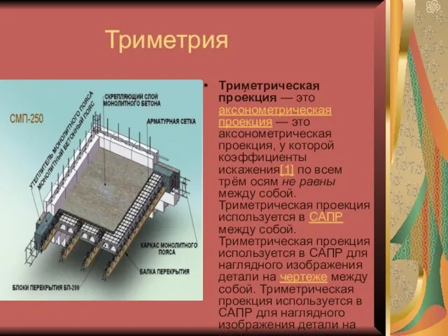 Триметрия Триметрическая прое́кция — это аксонометрическая проекция — это аксонометрическая проекция, у