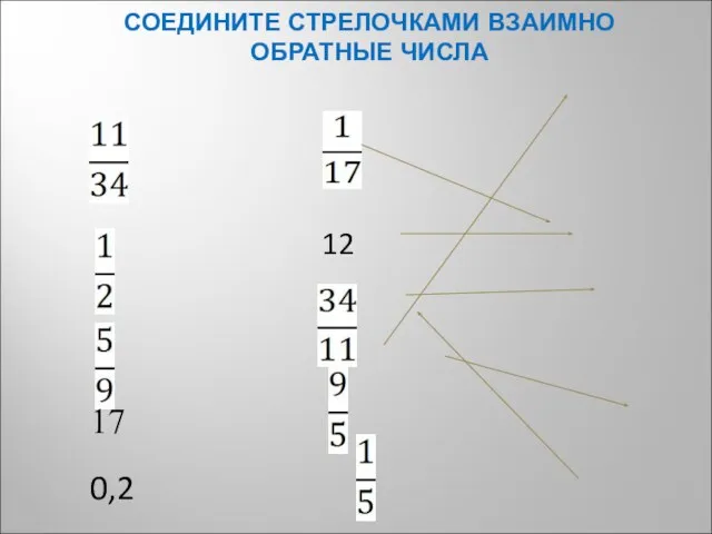 СОЕДИНИТЕ СТРЕЛОЧКАМИ ВЗАИМНО ОБРАТНЫЕ ЧИСЛА 12 17 0,2