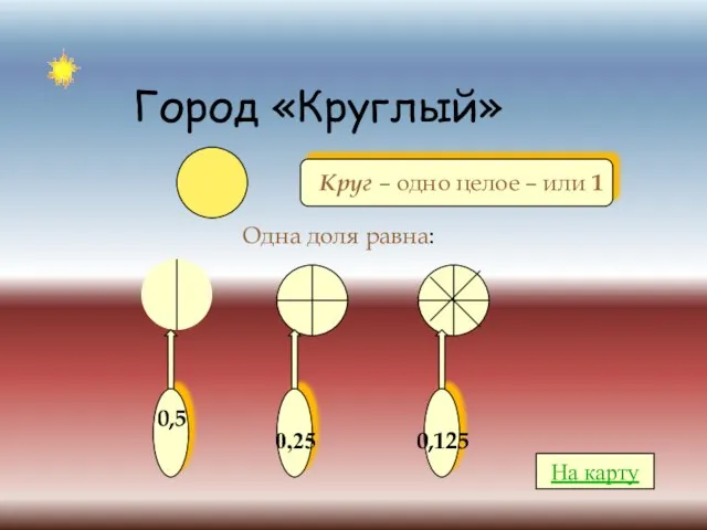 Город «Круглый» Круг – одно целое – или 1 На карту Одна