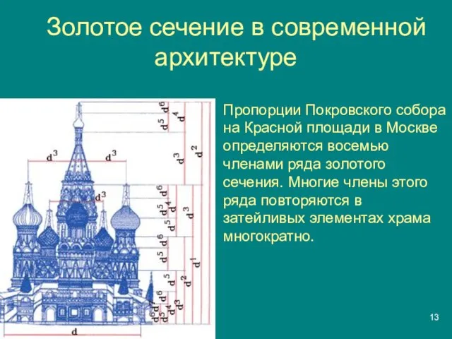 Золотое сечение в современной архитектуре Пропорции Покровского собора на Красной площади в