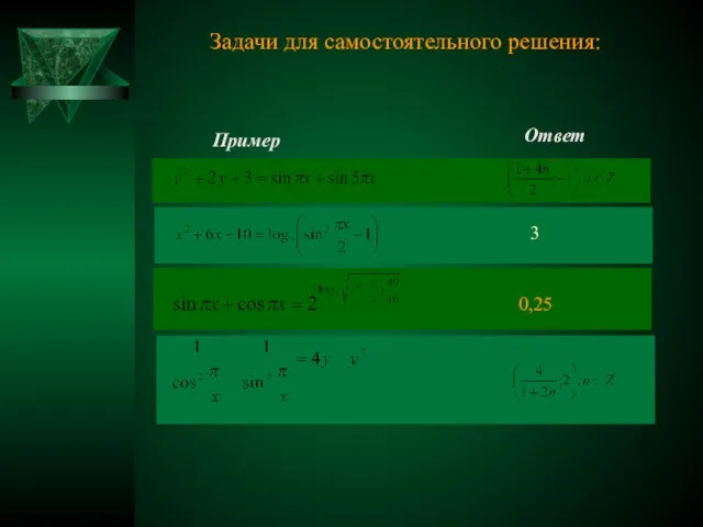 Задачи для самостоятельного решения: Пример Ответ 3 0,25