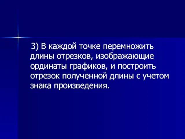 3) В каждой точке перемножить длины отрезков, изображающие ординаты графиков, и построить