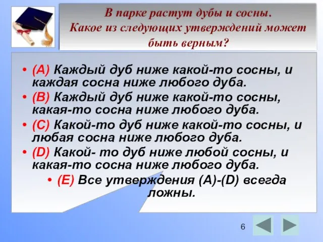 В парке растут дубы и сосны. Какое из следующих утверждений может быть