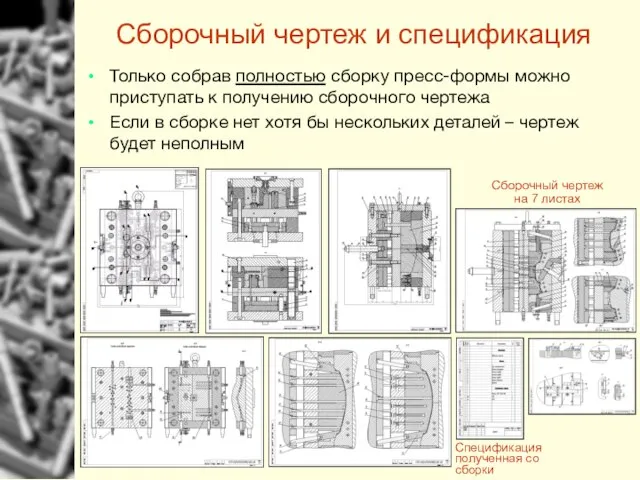 Сборочный чертеж и спецификация Только собрав полностью сборку пресс-формы можно приступать к