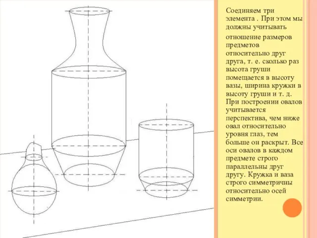 Соединяем три элемента . При этом мы должны учитывать отношение размеров предметов