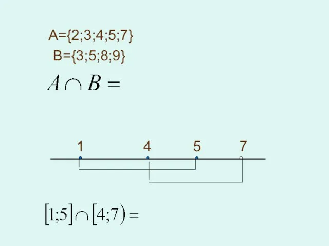 А={2;3;4;5;7} B={3;5;8;9} 1 4 5 7