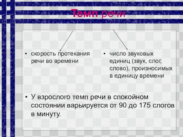 Темп речи скорость протекания речи во времени число звуковых единиц (звук, слог,