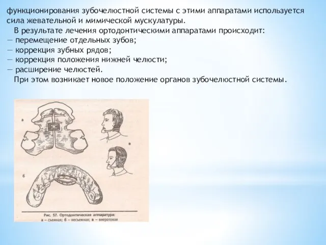 функционирования зубочелюстной системы с этими аппаратами используется сила жевательной и мимической мускулатуры.