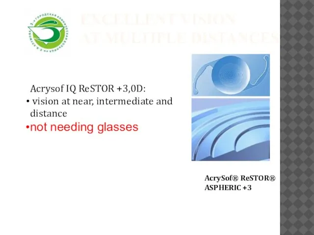 Excellent vision at multiple distances Acrysof IQ ReSTOR +3,0D: vision at near,