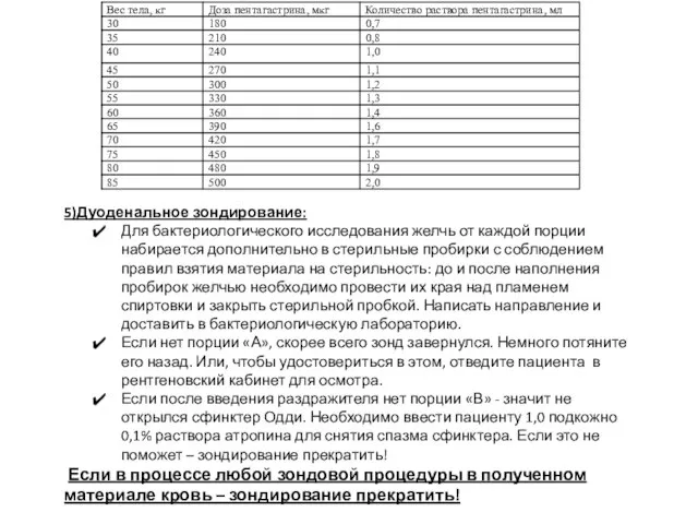 5)Дуоденальное зондирование: Для бактериологического исследования желчь от каждой порции набирается дополнительно в