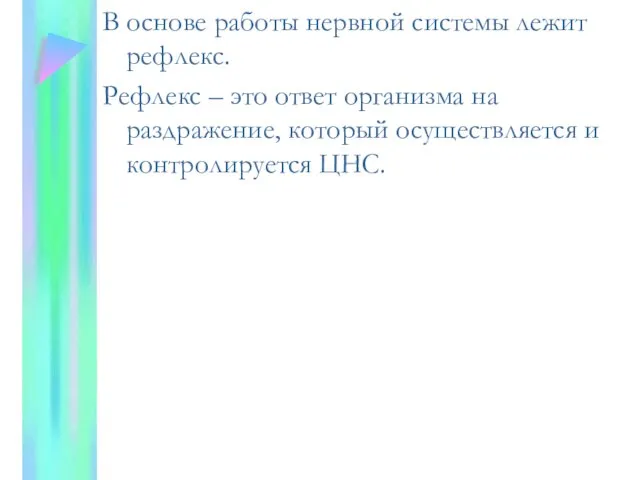 В основе работы нервной системы лежит рефлекс. Рефлекс – это ответ организма