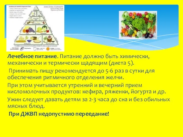 Лечебное питание. Питание должно быть химически, механически и термически щадящим (диета 5).