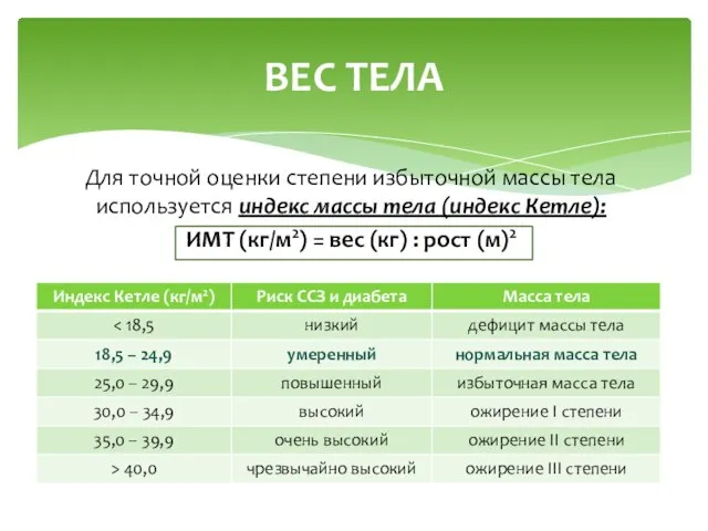 Для точной оценки степени избыточной массы тела используется индекс массы тела (индекс