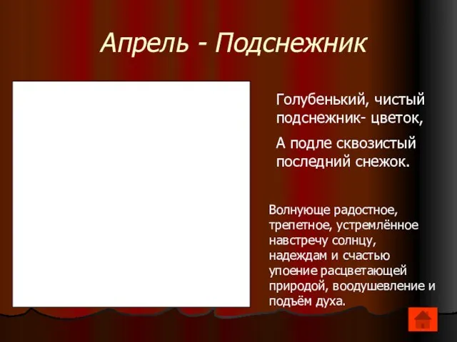 Апрель - Подснежник 4 Голубенький, чистый подснежник- цветок, А подле сквозистый последний