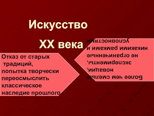 Отказ от старых традиций, попытка творчески переосмыслить классическое наследие прошлого Более чем