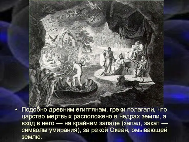 Подобно древним египтянам, греки полагали, что царство мертвых расположено в недрах земли,