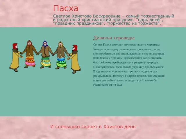 Девичьи хороводы Пасха И солнышко скачет в Христов день Со дня Пасхи