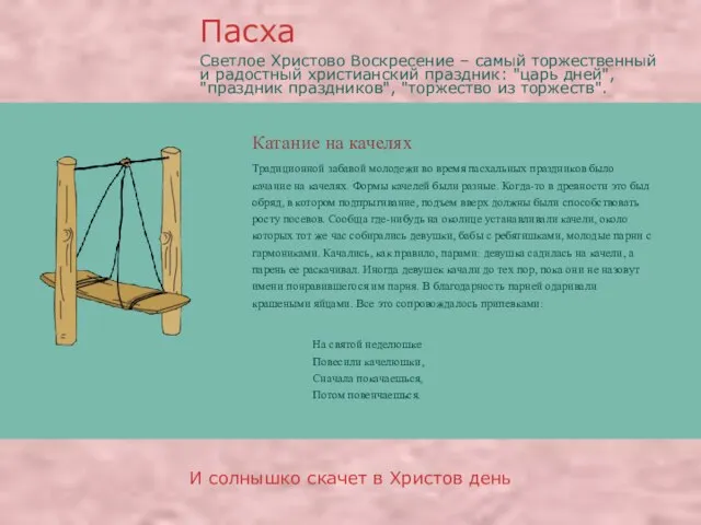 Катание на качелях Пасха И солнышко скачет в Христов день Традиционной забавой