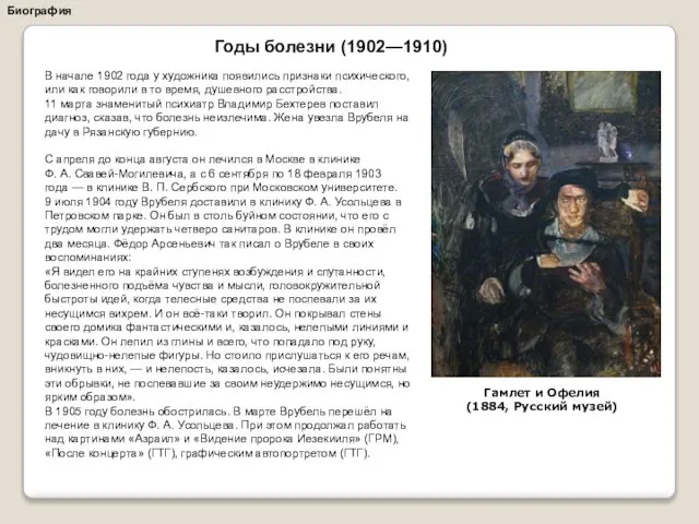 Биография В начале 1902 года у художника появились признаки психического, или как