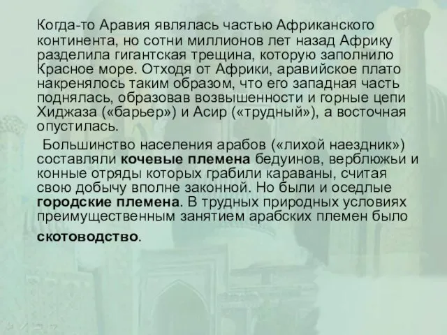 Когда-то Аравия являлась частью Африканского континента, но сотни миллионов лет назад Африку