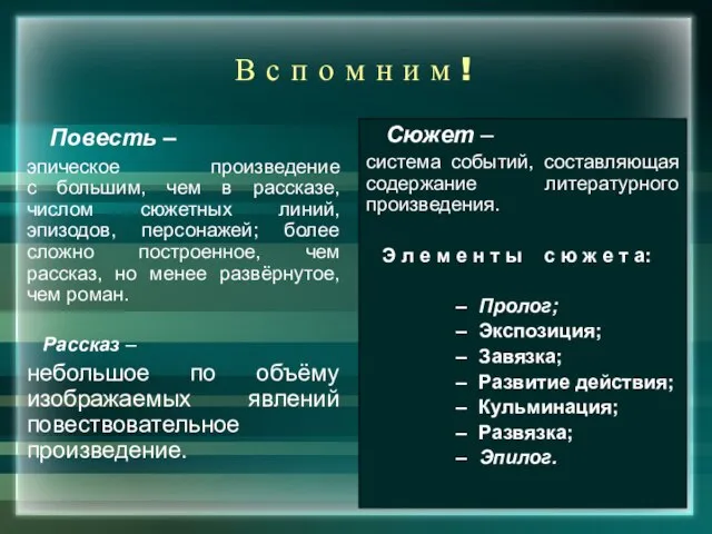 В с п о м н и м ! Повесть – эпическое