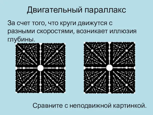 Двигательный параллакс За счет того, что круги движутся с разными скоростями, возникает