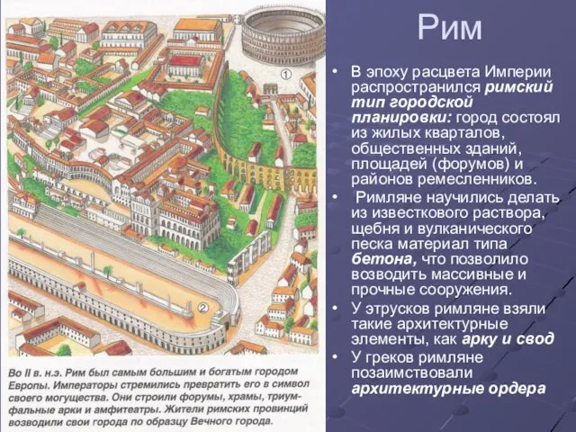 Рим В эпоху расцвета Империи распространился римский тип городской планировки: город состоял