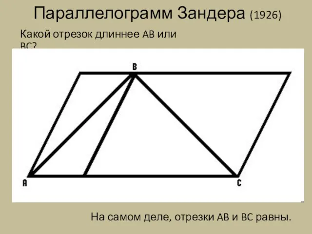 Параллелограмм Зандера (1926) Какой отрезок длиннее AB или BC? На самом деле,