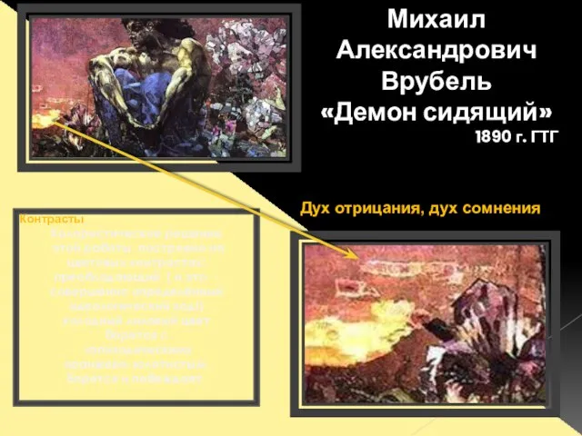 Михаил Александрович Врубель «Демон сидящий» 1890 г. ГТГ Контрасты Колористическое решение этой