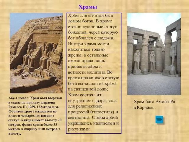 Храмы Абу-Симбел. Храм был вырезан в скале по приказу фараона Рамсеса II