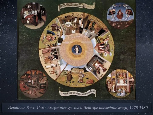 Иероним Босх. Семь смертных грехов и Четыре последние вещи, 1475-1480