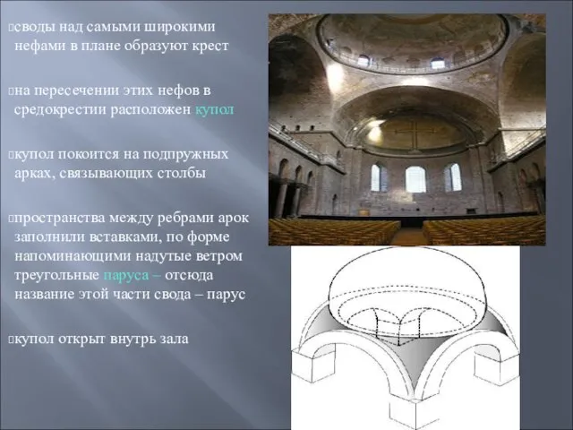 своды над самыми широкими нефами в плане образуют крест на пересечении этих