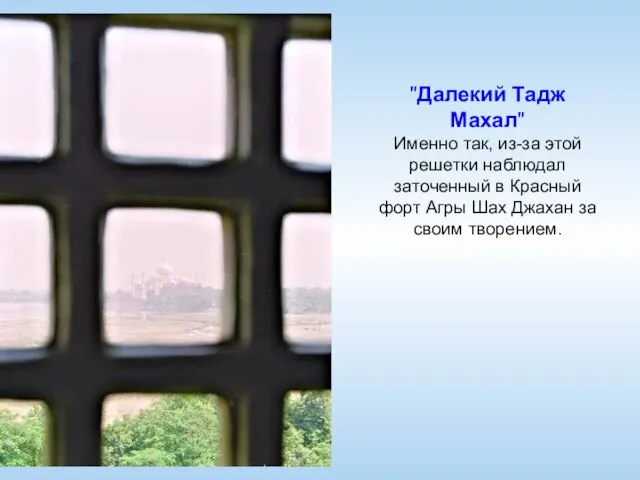 "Далекий Тадж Махал" Именно так, из-за этой решетки наблюдал заточенный в Красный