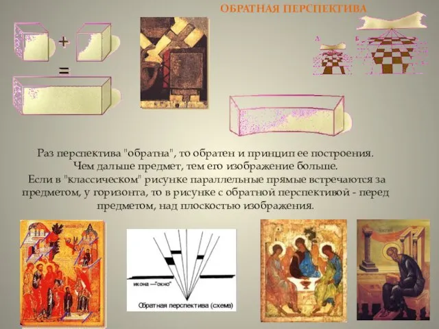 Раз перспектива "обратна", то обратен и принцип ее построения. Чем дальше предмет,