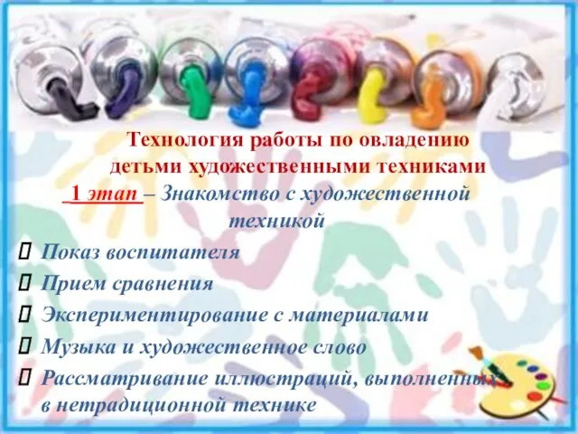 Технология работы по овладению детьми художественными техниками 1 этап – Знакомство с