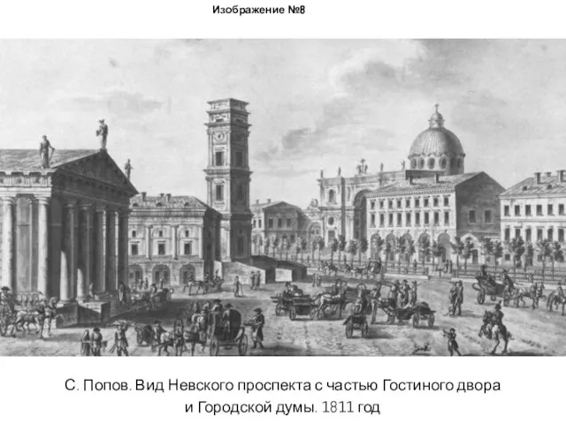 Изображение №8 С. Попов. Вид Невского проспекта с частью Гостиного двора и Городской думы. 1811 год