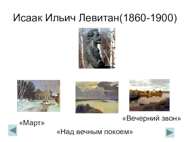 Исаак Ильич Левитан(1860-1900) «Март» «Над вечным покоем» «Вечерний звон»